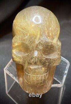 One Of A Kind Golden Rutile Skull Carving 247 Grams