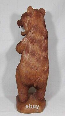 One Of A Kind Hand Carved 20 Tall Wooden Brown Bear Cub Statue Ooak Figure Wow