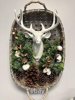 One Of A Kind, Hand Made, Wall Hanging, Deer Head In Cigar Basket With Cotton, G