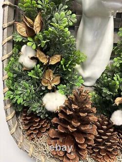 One Of A Kind, Hand Made, Wall Hanging, Deer Head In Cigar Basket With Cotton, G