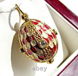 One Of A Kind Handmade Solid Sterling Silver 925 & 24k Gold Enameled Egg Pendant