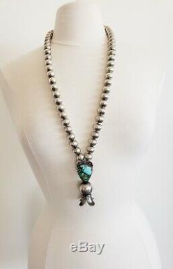 One-Of-A-Kind JOCK FAVOUR ROYSTON Turquoise Squash Blossom Pendant Bead Necklace