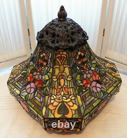 One Of A Kind Leaded Stained Glass Lamp Shade With Mushroom Cap & Large Finial