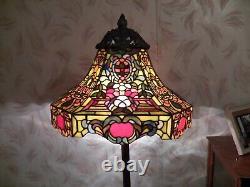 One Of A Kind Leaded Stained Glass Lamp Shade With Mushroom Cap & Large Finial