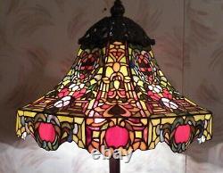 One Of A Kind Leaded Stained Glass Lamp Shade With Mushroom Cap & Large Finial