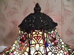 One Of A Kind Leaded Stained Glass Lamp Shade With Mushroom Cap & Large Finial