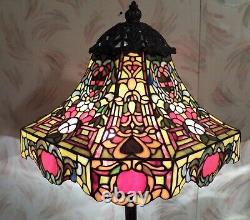 One Of A Kind Leaded Stained Glass Lamp Shade With Mushroom Cap & Large Finial