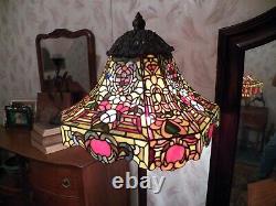 One Of A Kind Leaded Stained Glass Lamp Shade With Mushroom Cap & Large Finial