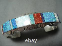 One Of A Kind Navajo Multi Colored Opals Inlay Sterling Silver Bracelet