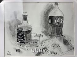 One Of A Kind Original Fine Art Charcoal Drawing- Jack & Coke