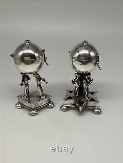 One Of A Kind Pair JUDAICA SPICEBOX BESAMIM Russian 84 Silver 1800, s HEBREW