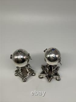 One Of A Kind Pair JUDAICA SPICEBOX BESAMIM Russian 84 Silver 1800, s HEBREW