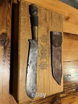 One Of A Kind Rare Antique Hand Made Knife With Carved Wooden Handle