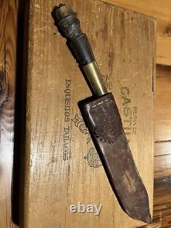 One Of A Kind Rare Antique Hand Made Knife With Carved Wooden Handle