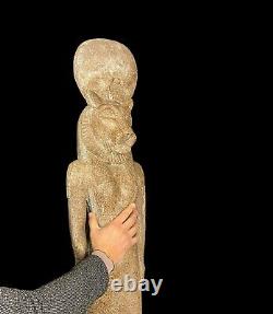 One Of A Kind Rare Large Sekhmet Wearing the Sun Disk with Cobra