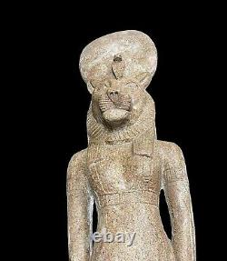 One Of A Kind Rare Large Sekhmet Wearing the Sun Disk with Cobra