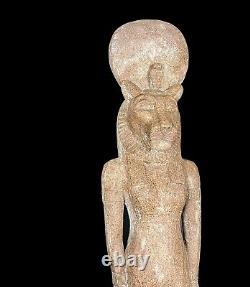 One Of A Kind Rare Large Sekhmet Wearing the Sun Disk with Cobra