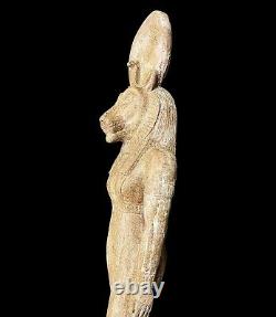 One Of A Kind Rare Large Sekhmet Wearing the Sun Disk with Cobra