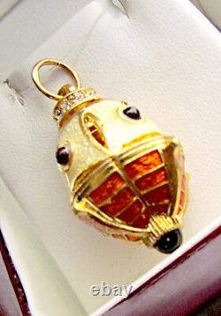 One Of A Kind Solid Sterling Silver 925 & 24k Gold Egg Pendant Sailing Ship