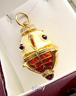 One Of A Kind Solid Sterling Silver 925 & 24k Gold Egg Pendant Sailing Ship