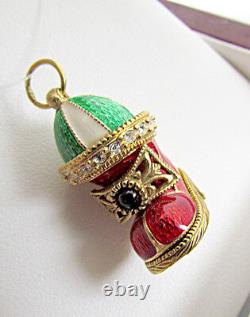 One Of A Kind Sterling Silver 925 & 24k Gold Enameled Pendant Christmas Stocking