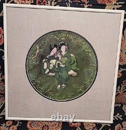 One Of A Kind Stunning Framed Shibori Tie Dye Japanese Artwork Two Geishas