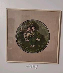 One Of A Kind Stunning Framed Shibori Tie Dye Japanese Artwork Two Geishas