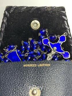 One Of A Kind Stunning Sterling Cobalt Blue Guilloche Enamel Rosary Necklace
