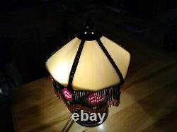 One-Of-A-Kind Vintage Artisan 13 SLAG GLASS Table Lamp with Beaded Glass Shade