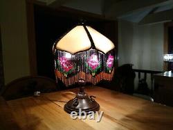 One-Of-A-Kind Vintage Artisan 13 SLAG GLASS Table Lamp with Beaded Glass Shade