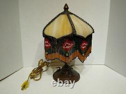 One-Of-A-Kind Vintage Artisan 13 SLAG GLASS Table Lamp with Beaded Glass Shade