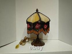 One-Of-A-Kind Vintage Artisan 13 SLAG GLASS Table Lamp with Beaded Glass Shade