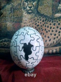 One Of A Kind! Vintage MID Century Hand Carved Ostrich Egg Puzzle Signed 1968