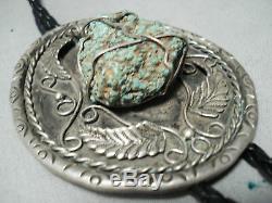 One Of A Kind Vintage Navajo Dangling Turquoise Sterling Silver Bolo Tie