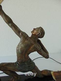 One Of Kind Art Deco Clock With Statue Of Semi Nude Man With Bow