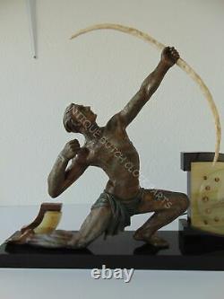 One Of Kind Art Deco Clock With Statue Of Semi Nude Man With Bow