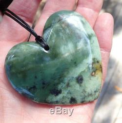 One Of Kind Huge Rarest Nz Pounamu Greenstone Picture Jade Maori Heart Necklace