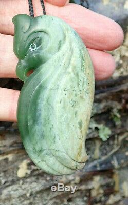 One Of Kind Niki Nepia Nz Pounamu Greenstone Flower Jade Maori Manu Bird Pendant