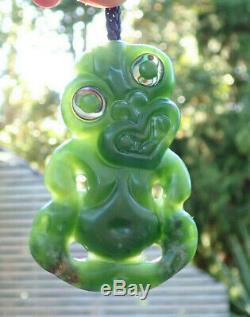 One Of Kind Nz Greenstone Pounamu Nephrite Flower Jade Paua Eyed Maori Hei Tiki