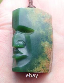 One Of Kind Nz Maori Pounamu Greenstone Kahurangi Nephrite Flower Jade Moai Face