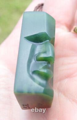 One Of Kind Nz Maori Pounamu Greenstone Kahurangi Nephrite Flower Jade Moai Face