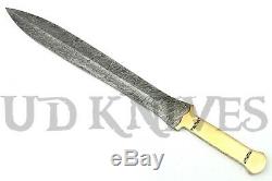One Of Kind Rare Custom Damascus Double Edge Dagger Knife Sword Brass Handle 14