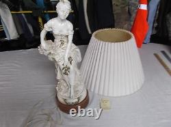 One of A Kind French Lamp / Statue Woman Sitting Bone White 8353