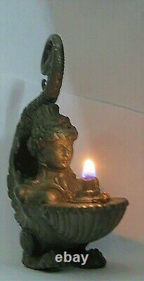 One of A Kind Real Gold & Shells Antique Apostle Miniature Oil Lamp H 15 1/2