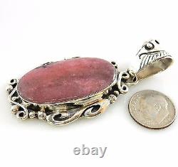 One of Kind Native American Silver Rhodochrosite Handmade Pendant Signed