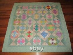 One of a Kind 30's reproduction Machine pieced & quilted baby quilt (45 X 45)