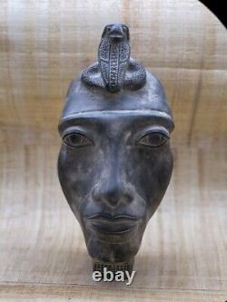 One of a Kind Akhenaten Head with Egyptian Cobra, Handmade Bust for Akhenaten