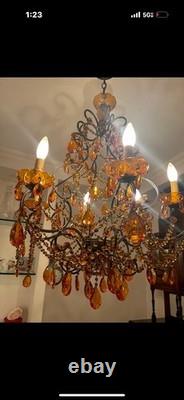 One of a Kind Antique Topaz Crystal CHANDELIER