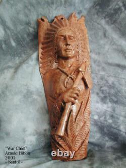 One of a Kind Collectable 3D Hand Carved Indian Warrior Chief, Solid Santol Wood