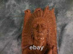 One of a Kind Collectable 3D Hand Carved Indian Warrior Chief, Solid Santol Wood